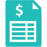 A paper icon with a table and a dollar sign on it representing payroll management.