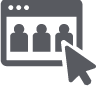 An icon of a mouse clicking on a web page with three individual silhouettes in it.