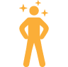 An orange icon of a person standing tall with stars around their head representing managing risk with confidence.