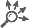 An icon of a magnifying glass with arrows pointing outwards from it representing workers compensation.