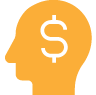 A yellow icon of a person with a dollar sign in their head representing peace of mind.