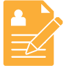 An orange icon of a paper and pencil representing timely updates from Employer Flexible.