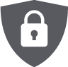 An icon of a shield with a lock on it representing secure data.